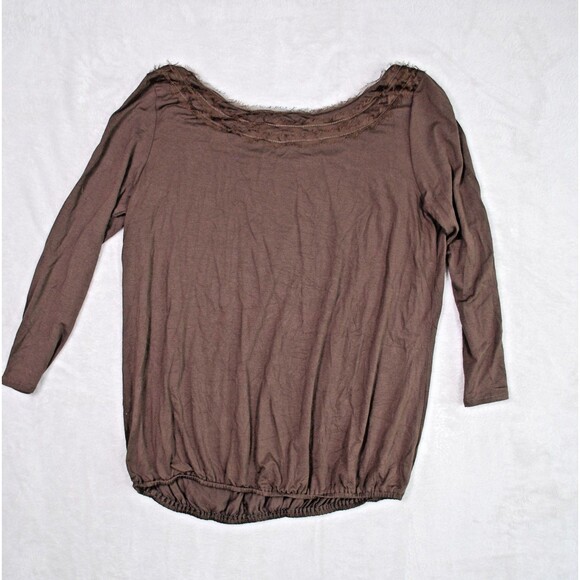 NWT Sophie Max Brown 3/4 Sleeve Ruffled Roses Elastic Waist Women's Top Size XS - Picture 6 of 8